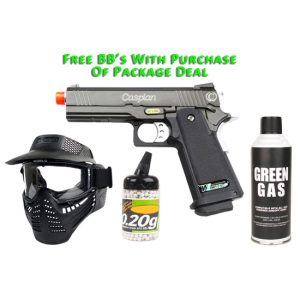 See Airsoft Pistol 1 Green Gas TSD Caspian WE Hi-Capa 4.3 Pistol FPS-400 Full Metal Blowback Airsoft Gun Package Deal (Mask, Green Gas and BBs)