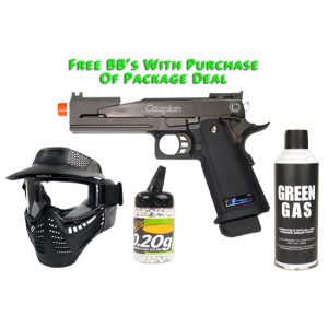 See Airsoft Pistol 1 Green Gas TSD Caspian WE Hi-Capa 5.1 Dragon Pistol FPS-400 Full Metal Blowback Airsoft Gun Package Deal (Mask, Green Gas and BBs)