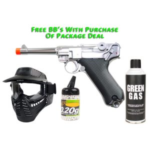 See Airsoft Pistol 1 Green Gas TSD WE P08 Pistol FPS-400 Full Metal Blowback Airsoft Gun Package Deal (Mask, Green Gas and BBs)