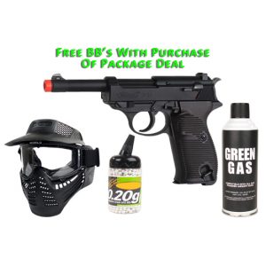See Airsoft Pistol 1 Green Gas Walther P38 Pistol FPS-400 Blowback Airsoft Gun Package Deal (Mask, Green Gas and BBs)