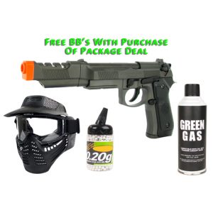 See Airsoft Pistol 1 Green Gas Wanted Blowback Pistol FPS-350 Compensator Airsoft Gun Package Deal (Mask, Green Gas and BBs)