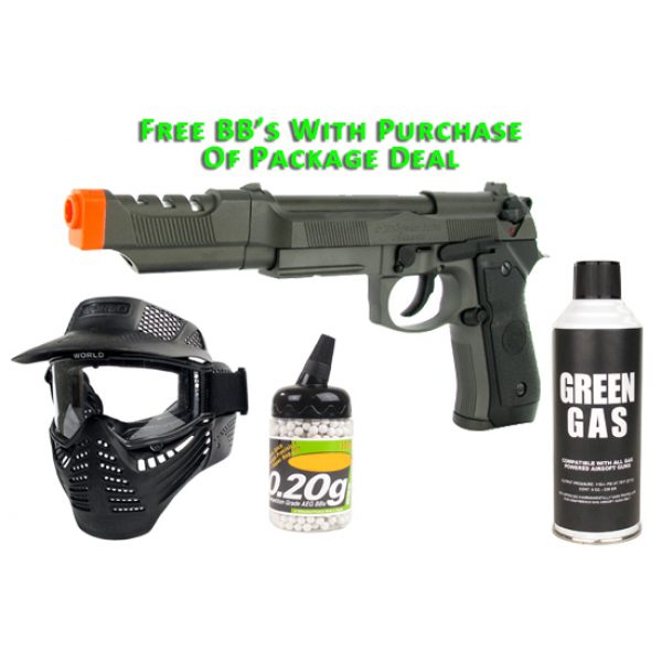 See Airsoft Pistol 1 Green Gas Wanted Blowback Pistol FPS-350 Compensator Airsoft Gun Package Deal (Mask, Green Gas and BBs)