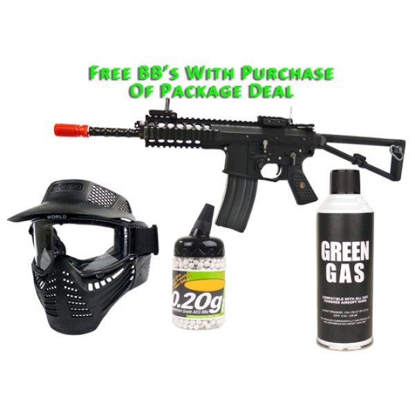 See Airsoft Pistol 1 Green Gas WE PDW Assault Rifle FPS-500 Full Metal Airsoft Gun Package Deal (Mask, Green Gas and BBs)