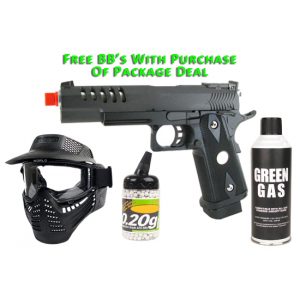 See Airsoft Pistol 1 Green Gas WE V2 Hi-Capa Pistol FPS-400 Full Metal Blowback Airsoft Gun Package Deal (Mask, Green Gas and BBs)