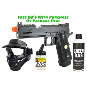 See Airsoft Pistol 1 Green Gas WE V4 Hi-Capa Pistol FPS-400 Full Metal Blowback Airsoft Gun Package Deal (Mask, Green Gas and BBs)