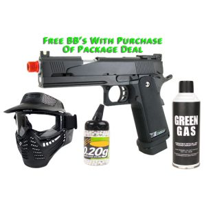 See Airsoft Pistol 1 Green Gas WE V5 Hi-Capa Pistol FPS-400 Full Metal Blowback Airsoft Gun Package Deal (Mask, Green Gas and BBs)