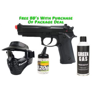 See Airsoft Pistol 1 Green Gas Y&P M9 Pistol FPS-375 Non-Blowback Airsoft Gun Package Deal (Mask, Green Gas and BBs)