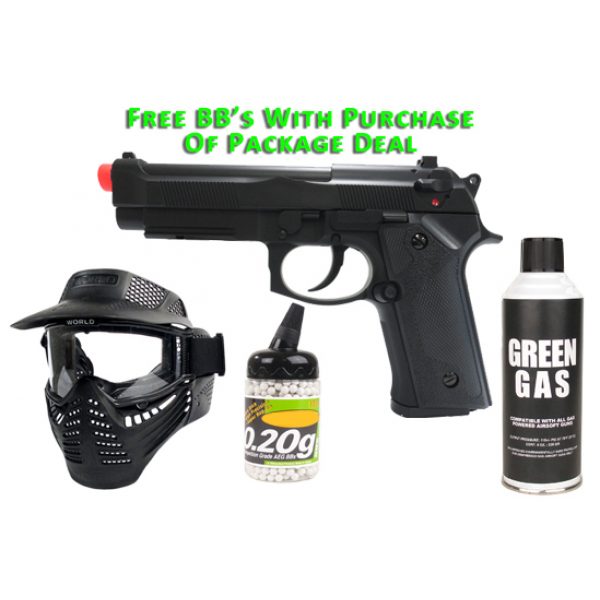 See Airsoft Pistol 1 Green Gas Y&P M9 Pistol FPS-375 Non-Blowback Airsoft Gun Package Deal (Mask, Green Gas and BBs)