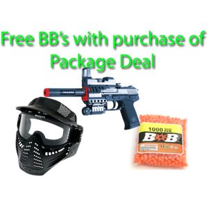 See Airsoft Pistol 1 Spring Blade Trinity Style USP Match Pistol FPS-100, Red Dot, Laser, Silencer Airsoft Gun Package Deal (Mask and BBs)
