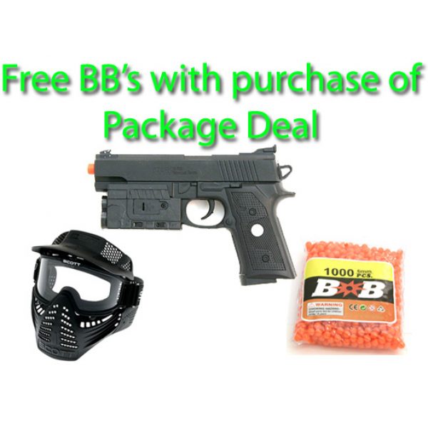 See Airsoft Pistol 1 Spring M-185AF Pistol, FPS-150, Laser Sight, Blue LED Tactical Light Airsoft Gun Package Deal (Mask and BBs)
