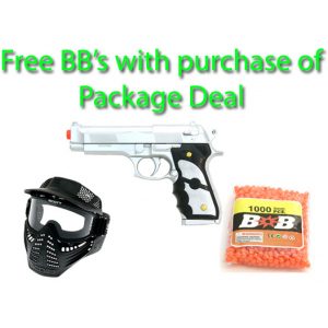 See Airsoft Pistol 1 Spring M-757 Pistol, FPS-150, Silver Finish, Ergronomic Grip Airsoft Gun Package Deal (Mask and BBs)