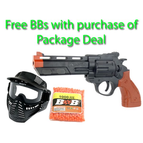 See Airsoft Pistol 1 Spring Revolver Style M-60A FPS-250 Airsoft Pistol Package Deal (Mask and BBs)
