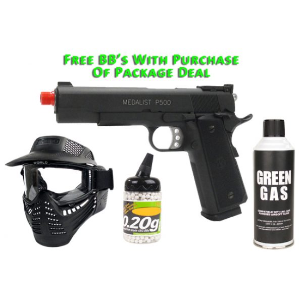 See Airsoft Pistol 1 TSD Tactical Green Gas Full Metal Enterprise Arms 1911 Pistol FPS-375 Blowback Airsoft Gun Package Deal (Mask, Green Gas and BBs)