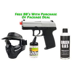 See Airsoft Pistol 1 TSD Tactical Green Gas Full Metal USP Compact Pistol FPS-350 Full Auto Blowback Airsoft Gun Package Deal (Mask, Green Gas and BBs)