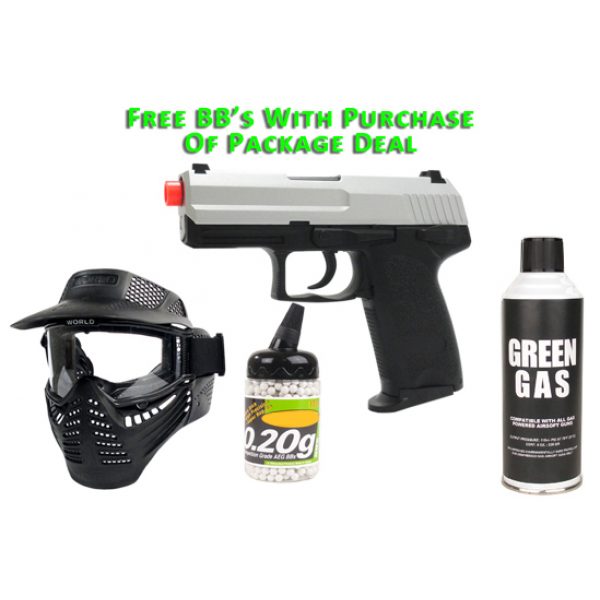 See Airsoft Pistol 1 TSD Tactical Green Gas Full Metal USP Compact Pistol FPS-350 Full Auto Blowback Airsoft Gun Package Deal (Mask, Green Gas and BBs)