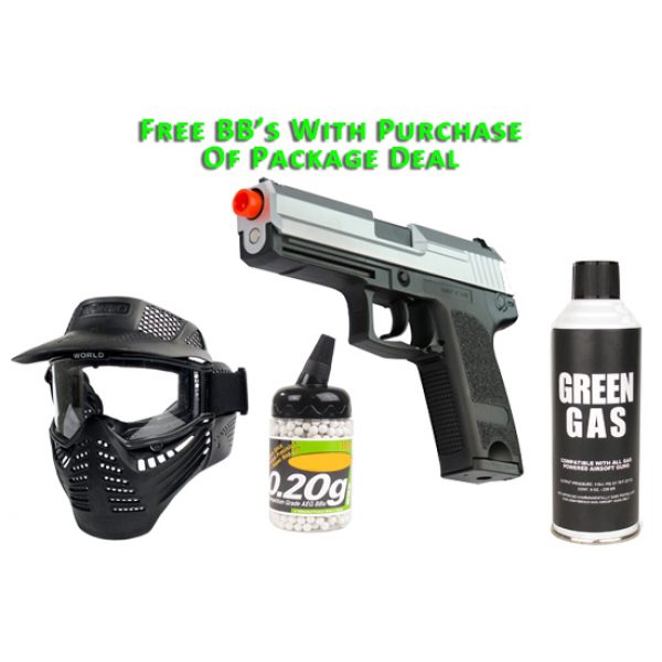 See Airsoft Pistol 1 TSD Tactical Green Gas Full Metal USP Pistol FPS-350 Full Auto Blowback Airsoft Gun Package Deal (Mask, Green Gas and BBs)