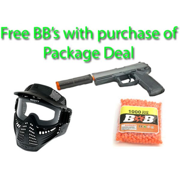 See Airsoft Pistol 1 UTG MK23 Spring Pistol Airsoft Gun, Spare Mag, Precision Barrel Package Deal (Mask and BBs)