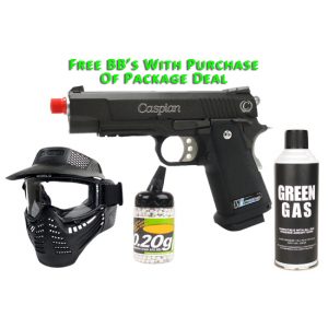 See Airsoft Pistol 1 WE Green Gas 1911 Style Pistol FPS-300 Blowback Heavyweight Airsoft Gun Package Deal (Mask, Green Gas and BBs) (Black)