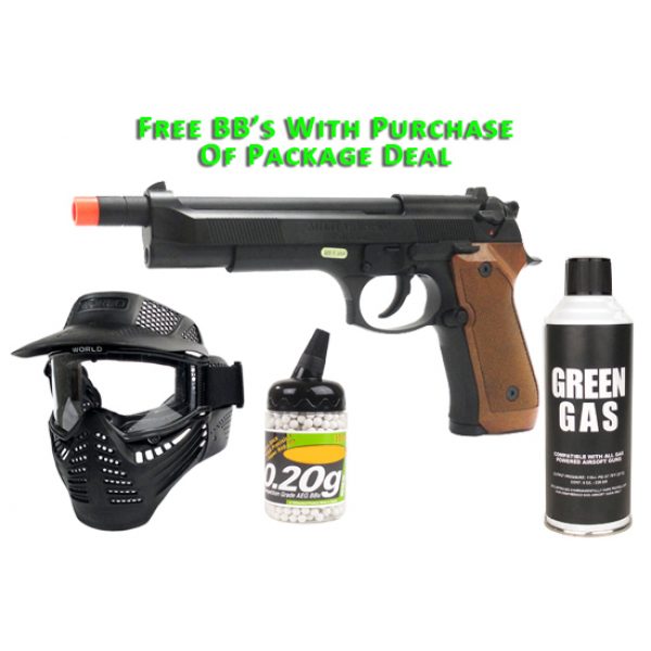 See Airsoft Pistol 1 WE Tactical Green Gas Full Metal M9 Long Barrel Pistol FPS-375 Blowback Airsoft Gun Package Deal (Mask, Green Gas and BBs)