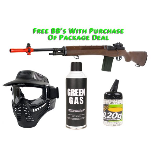 See Airsoft Rifle 1 Green Gas WE M14 Blowback Sniper Rifle Wood FPS-470 Airsoft Gun Package Deal (Mask, Green Gas and BBs)