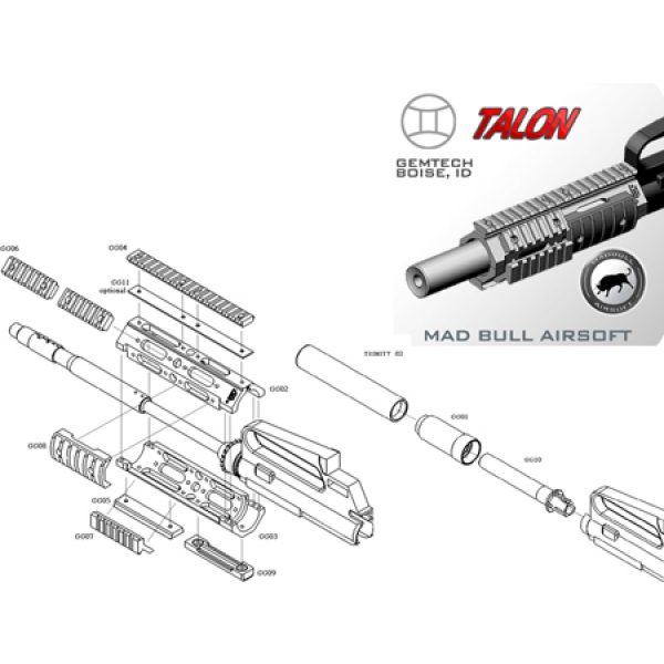 See Airsoft Accessory 1 Mad Bull Talon Rail and Barrel Extension Sysyem Airsoft Gun Accessory