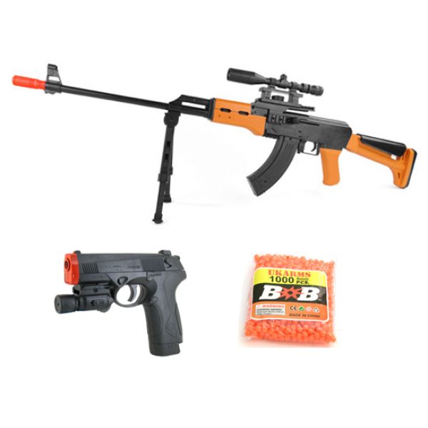 See Airsoft Rifle 1 Warrior AK-47 Airsoft Spring Sniper Rifle and PX4 Laser Pistol Combo