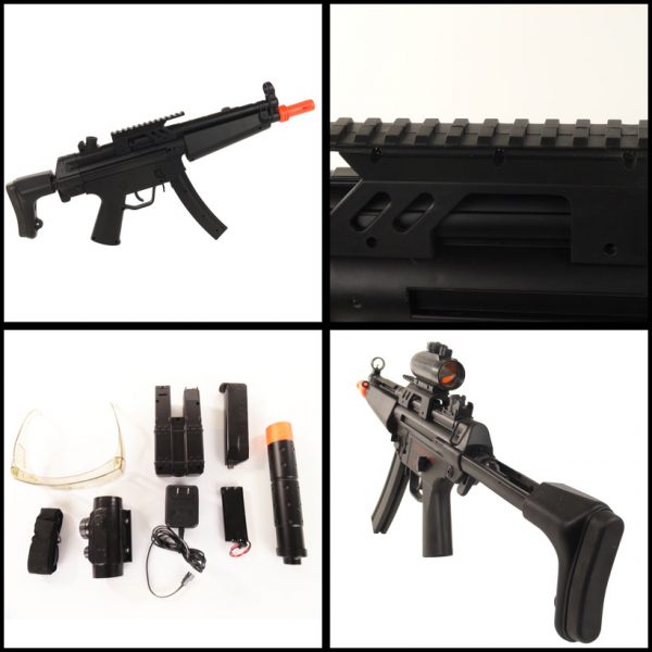 See Airsoft Rifle 2 AEG Electric CYMA MP5 Sub Machine Gun FPS-250, Scope, Collapsible Stock, Silencer Airsoft Gun