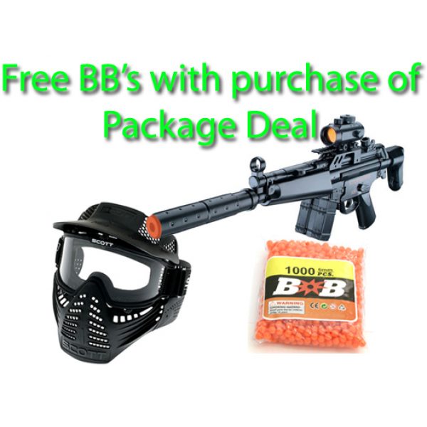 See Airsoft Rifle 1 AEG Electric CYMA MP5 Sub Machine Gun FPS-250, Scope, Collapsible Stock, Silencer Airsoft Gun Package Deal (Mask and BBs)