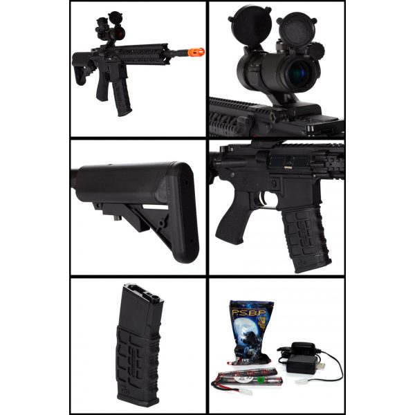 See Airsoft Rifle 2 Electric G&G CM16 R8-L Black Airsoft Rifle FPS-450 Combo with G-11-056 Red Dot Scope