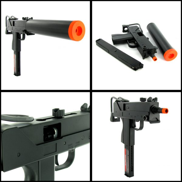 See Airsoft Rifle 2 Green Gas HFC Assault Eagle SMG FPS-415 Mock Silencer, Folding Stock Airsoft Gun