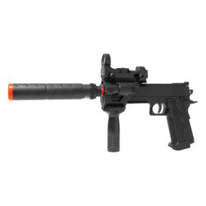 See Airsoft Pistol 1 Electric Full Auto Tactical Custom .45 Edge Pistol FPS-150, Silencer, Red Dot Sight, Flashlight, Blowback Airsoft Gun