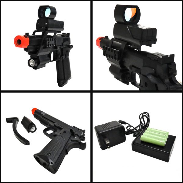 See Airsoft Pistol 2 Electric JP 930C Golden Arms Pistol FPS-230 Laser, Flashlight, Mock Sight Airsoft Gun