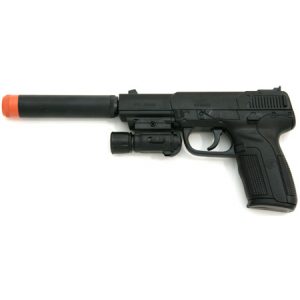 See Airsoft Pistol 1 Spring Pistol FPS-200, 15 Rnd Clip, Red Dot Laser, Silencer Airsoft Gun