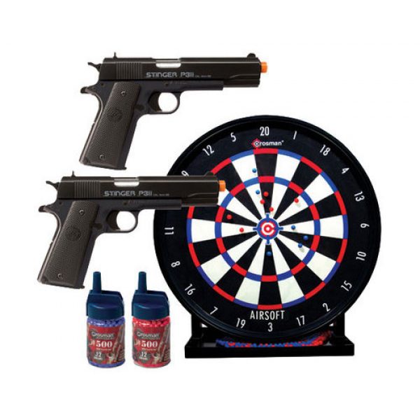 See Airsoft Pistol 1 Crosman Airsoft Stinger Challenge Target Board & Two Stinger P311 FPS-325 Spring Pistols