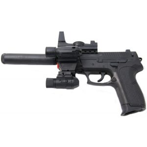 See Airsoft Pistol 1 Spring Assault Pistol FPS-100 Laser Sight, Tactical Light, Silencer Airsoft Gun