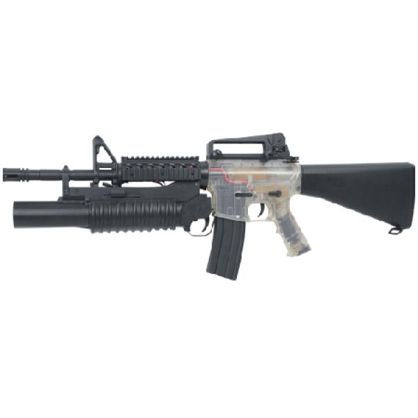 See Airsoft Rifle 1 AEG Electric M4 Assault Rifle FPS-310 M203 Grenade Launcher Airsoft Gun (Clear)