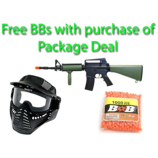 See Airsoft Rifle 1 AEG Electric M4 SR-16 Carbine Airsoft Gun Olive Drab Package Deal (Mask and BBs)
