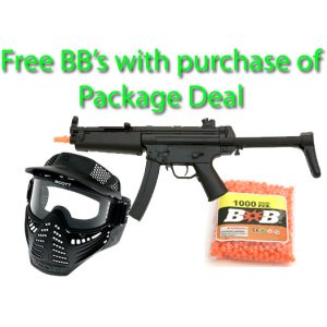 See Airsoft Rifle 1 AEG Electric MP5 Sub Machine Gun FPS-210, Collapsible Stock Airsoft Gun Package Deal (Mask and BBs)