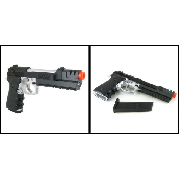 See Airsoft Pistol 2 Spring HFC Heavy Weight Target Pistol Black Silver FPS-350 Airsoft Gun