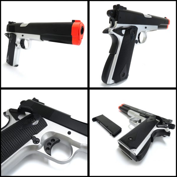 See Airsoft Pistol 2 Spring HFC Sharp Eye Long Barrel Pistol Black Silver FPS-300 Airsoft Gun