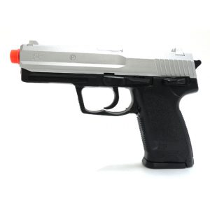 See Airsoft Pistol 1 Spring HFC USP Heavy Weight Pistol Black And Silver FPS-300 Airsoft Gun