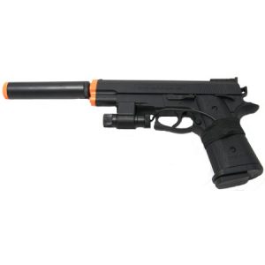 See Airsoft Pistol 1 Spring Pro-Hitman Pistol FPS-100 Silencer, Laser Sight Airsoft Gun