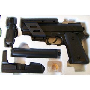 See Airsoft Pistol 1 Spring Secret Agent Pistol Tactical Light, Silencer, Airsoft Gun