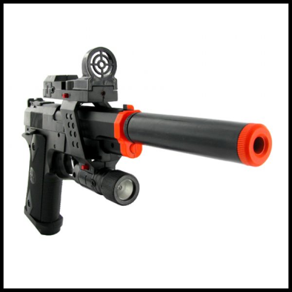 See Airsoft Pistol 2 Spring Silenced .45 Pistol FPS-120 Laser, Flashlight, Silencer Airsoft Gun