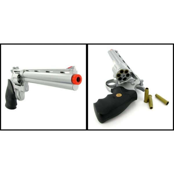 See Airsoft Pistol 2 Spring Silver 8 Inch Barrel Magnum Revolver Pistol FPS-200 Black Grip Airsoft Gun
