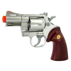See Airsoft Pistol 1 Spring Silver Snubnosed Magnum Revolver Pistol FPS-200 Red Wood Grip Airsoft Gun