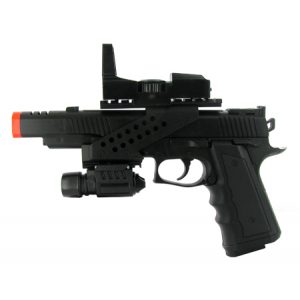 See Airsoft Pistol 1 Spring Special Ops. .45 Style Pistol FPS-120 Laser, Flashlight, Silincer Airsoft Gun