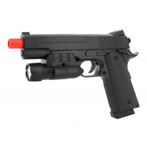 See Airsoft Pistol 1 Spring Tactical .45 Style Pistol FPS-180 Flashlight Airsoft Gun