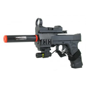 See Airsoft Pistol 1 Spring Terminator 2 Style Special Tactics Pistol FPS-180 Sight and Silencer Airsoft Gun