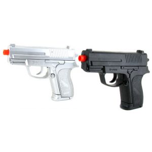See Airsoft Pistol 1 Spring UK Arms P608SB Black And Silver Combo Pack Pistol FPS-120 Airsoft Gun